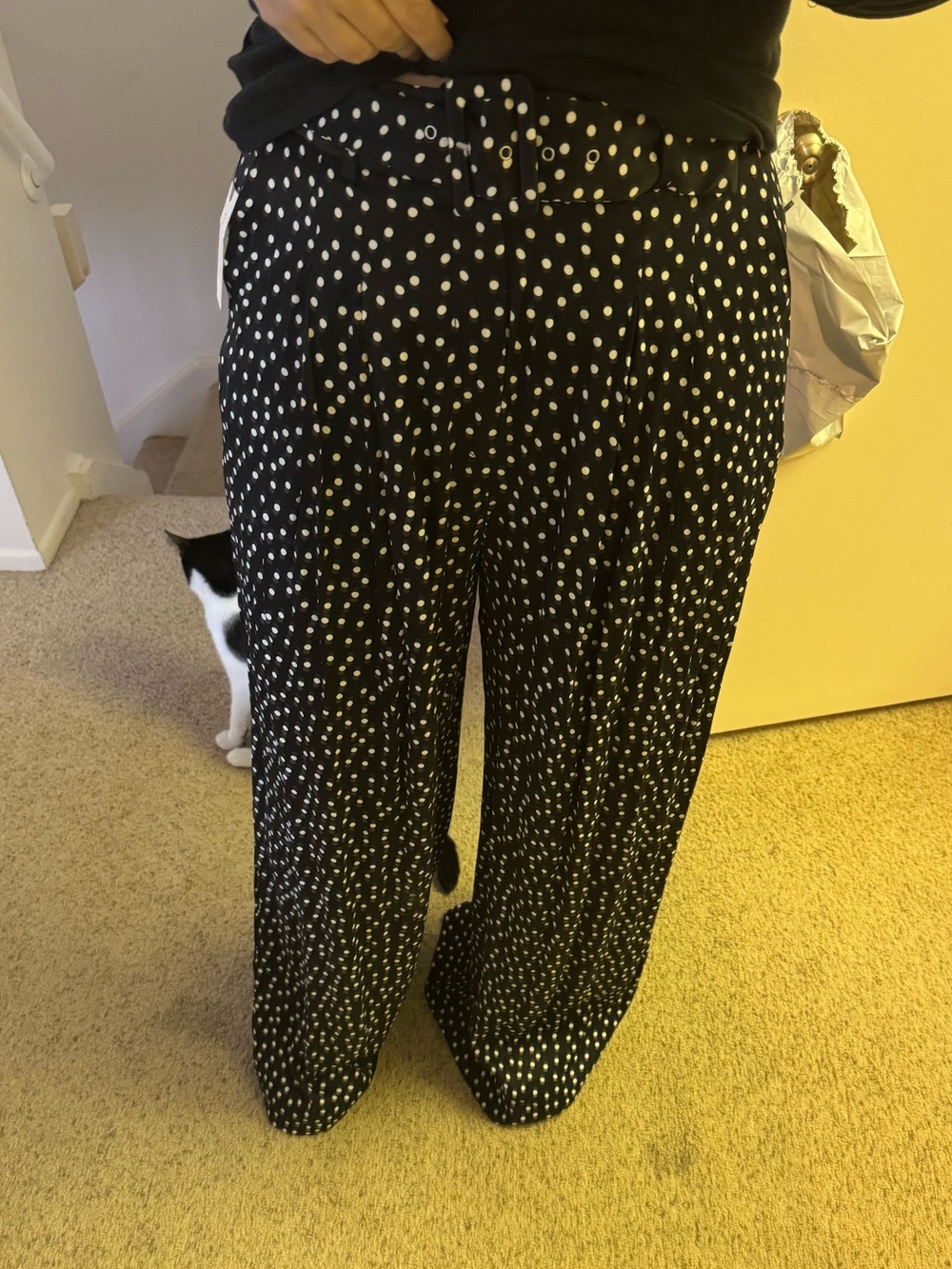 Anthropologie Black Polka Dot Flare Pants